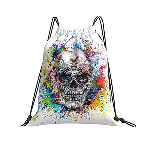 Drawstring Backpack Colorful Skull Drawstring Bag Cinch Water Resistant Canvas Sport Yoga Gym Bag for Boys Girls Kids Women Men Teens by YIEASY