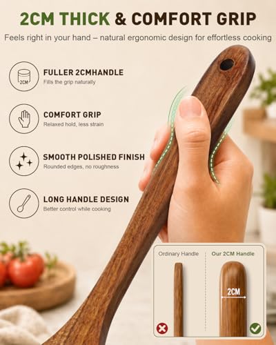 Image of 100% Premium Solid Teak Wooden Utensil Set with Holder, 7PCS
