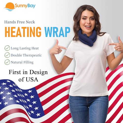 Image of SunnyBay Microwave Heating Pad, Microwavable Heated Neck and Shoulder Wrap with Wide Neck Coverage, Hands-Free Moist Aromatherapy Hot Pack with Lavender, 26x7 Inches, 2.5 lbs, Navy Blue