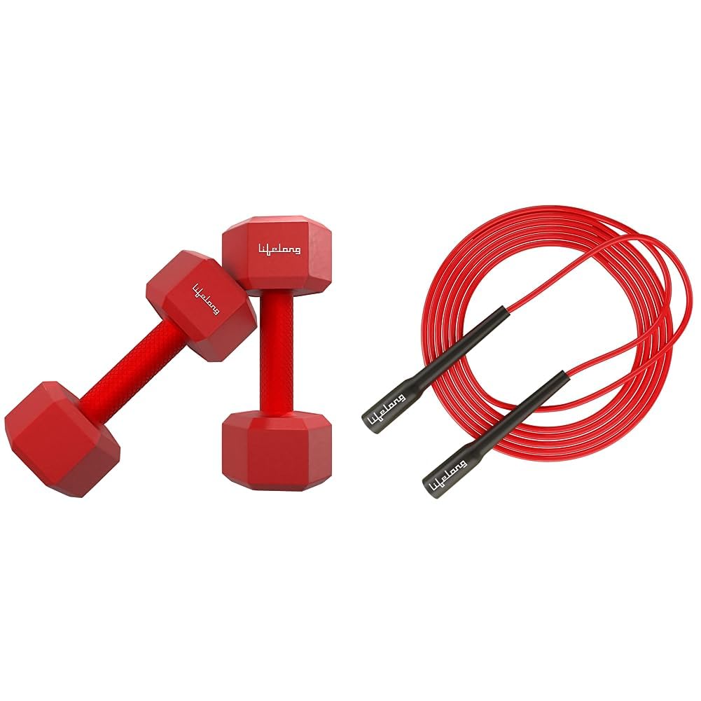 Lifelong PVC Hex Fixed Dumbbells Pack of 2 (1kg*2) Red Color & Lifelong LLSR01 Skipping Rope (275cm, Red and Black) Handle Material: Plastic (B0CDGTVXPV) Amazon Price History, Amazon Price Tracker