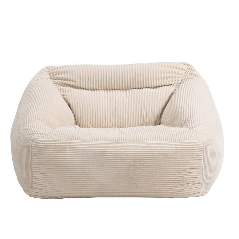 Home Deluxe - Sitzsack Cozy mit Hocker - Stoff: Samt Cord, Farbe: Beige - Maße: 100 x 88 x 80 cm, inkl. Füllung I Sitzmöbel Bean Bag Sitzsäcke