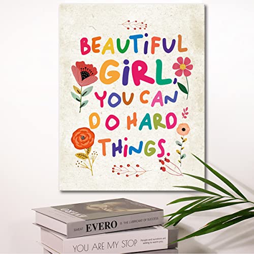 Beautiful Girl You Can Do Amazing Things Wall Art Canvas,Inspirational Quotes Framed Canvas Wall Art For Kids Girls Room Wall Decor,Encouragement Gifts For Girls Daughter #TOP4