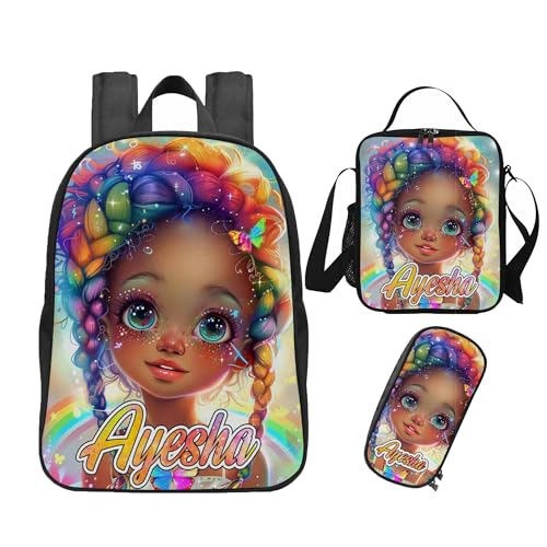 Artsadd Personalized African Girl School Backpack,Name Custom Daypack Bookbag Back to School Gift Outdoor Handbag Shoulder Travel Bags