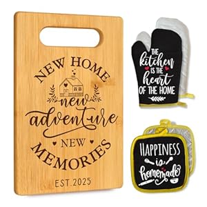 New Home New adventure New Memories, Wooden Cutting Board with Oven Mitts And Pot Holders Sets,Unique Wedding Christmas Gifts for Couple His and Her-6 New Home New adventure New Memories Wooden Cutting Board with Oven Mitts And Pot Holders SetsUnique Wedding Christmas Gifts for Couple His and Her 6