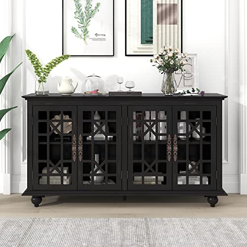 Merax Espresso Rustic Buffet Sideboard, Wood Storage Cabinet, Console Table With Adjustable Shelves, 3 Doors For Living Kitchen Dining Room, Type 1 #TOP21