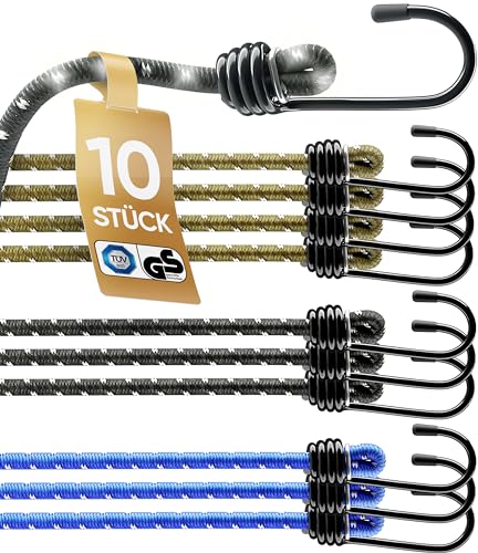 HELDENWERK 10er-Set Expander TÜV/GS geprüft mit Haken Elastisch in 30 45 75 und 100cm I Spanngummi mit Haken für Transport Camping & Sicherung I Spannseil Gummispanner & Gepäckspanner (45cm)