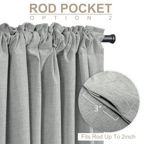 Image of 100% Blackout Shield Linen Blackout Curtains for Bedroom 63 Inches Long, Back Tab /Rod Pocket Living Room Drapes, Thermal Insulated Blackout Curtains 2 Panels Set, 50 inch W x 63 inch L, Grey