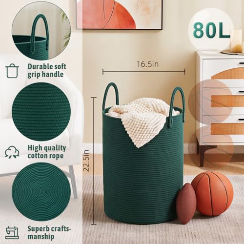 Image of Artfeel Laundry Basket,Woven Cotton Rope Laundry Hamper,80L for Decorative Storage of Dirty Clothes,Toys and Blankets in Bathroom,Baby Room and Living Room