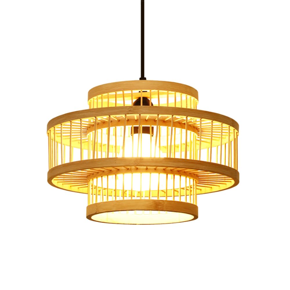 Lámpara Colgante De Bambú Tejido, Estilo Rústico De Granja, Para Techo, Con Cable Ajustable En Altura, Casquillo E27, Luminaria De Estilo Bohemio Japonés Para Isla De Cocina, Barra