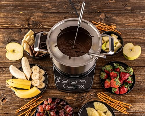 Foto von ROMMELSBACHER Elektro Fondue Set F 1200 - Fonduetopf aus Edelstahl (2,5 Liter), 6 Fonduegabeln, 3 Programme, extra langes Kabel, hohe Temperaturgenauigkeit, 1200 Watt