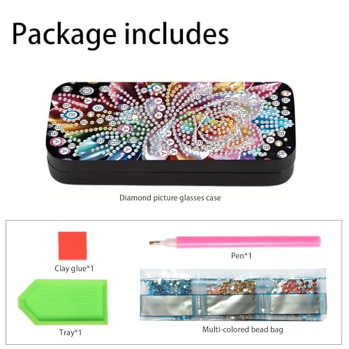 Image of 5D Diamond Painting Glasses Case for Adults, Peony Flower DIY Diamond Art Eyeglass Holder, Handmade Sunglass Storage Box, Travel Craft Gift
