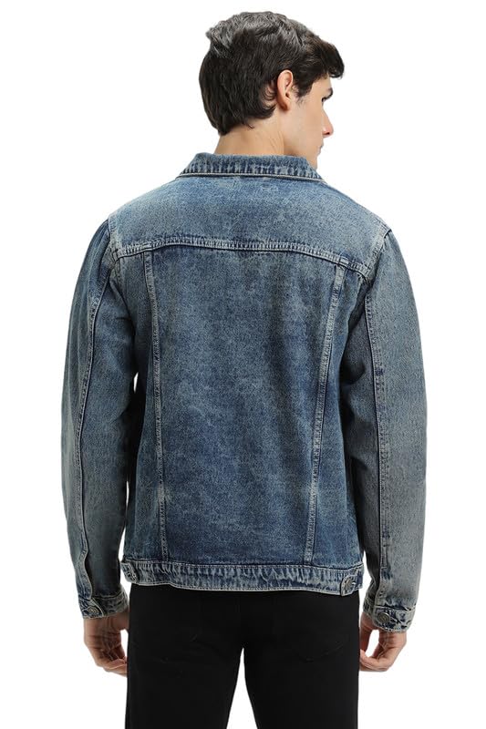 Image of DENNIS LINGO Men's Indigo Washed Cotton Denim Jacket, Regular Fit Long Sleeves Regular Collar