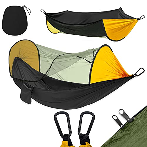 Hamaca para Acampar para 2 Personas, Tienda de Hamaca para sombrilla con Red para Insectos Hamaca Columpio de paracaídas de Nylon liviano portátil con Correa de árbol de 2M para Acampar al Aire l