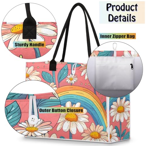 Sunflower Pink Pattern Tote Bag for Women Large Beach Bag Reusable Tote Bags for Work Travel Beach Shopping4