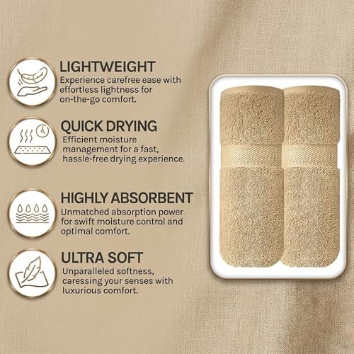 Image of Sulfar 100% Combed Cotton, Quick Drying Highly Absorbent Thick Bathroom Towels, Luxury Bath Towel Set (Pack of 2, 70 X 140 cm) - 600 GSM (Bleach Sand)