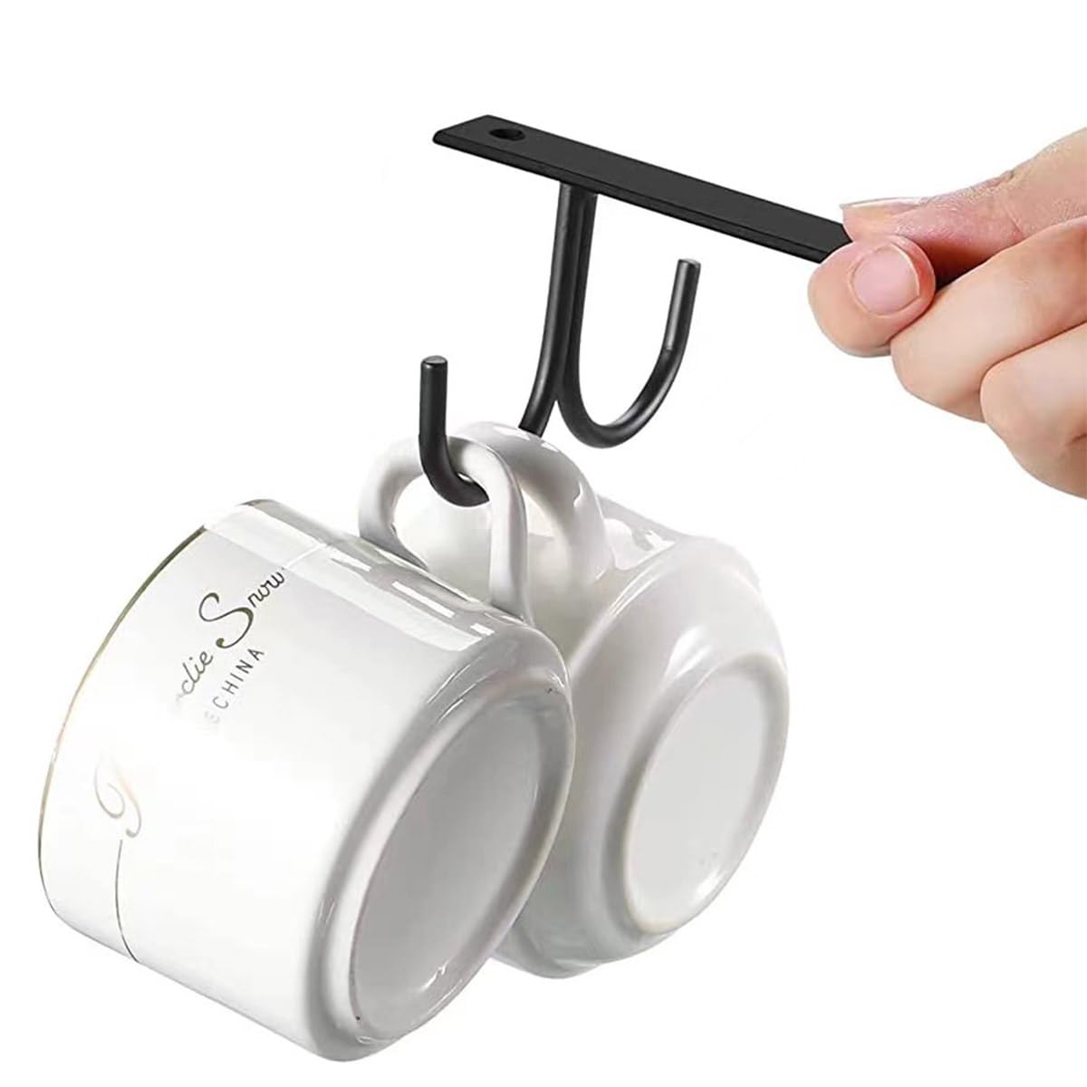 Collenatsy Mug Hooks Under Cabinet 2 Pack,Display Hanging Storage Hook for Mugs/Coffee Cups/Kitchen Utensils, Black - Image 3
