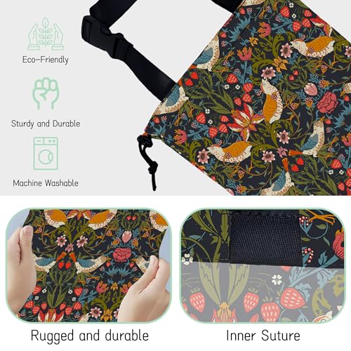 Image of Victorian Birds Car Garbage Bag,Berries and Flowers Waterproof Small Car Trash Bag Hanging Back of Seat,Drawstring Hanging Car Trash Bag with Adjustable Buckle for Car Accessories