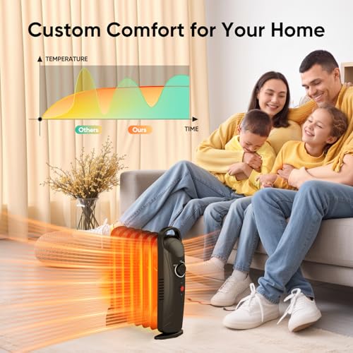 Air Choice Oil Heater, Oil Filled Radiator Heater with Adjustable Thermostat, 700W Electric Mini Oil Heater, Durable & Overheat Protection, Portable Space Radiant Heater for Indoor use Home Office