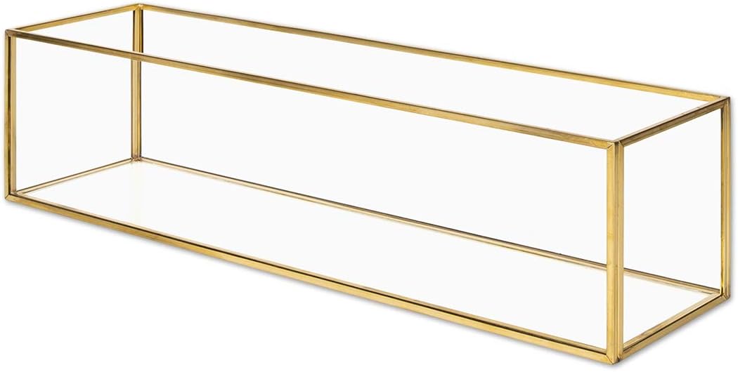 Long Glass Candle Holder Centerpiece Box, 16 x 4 x 4 Gold Centerpiece Tray Decor, Long Table Centerpiece