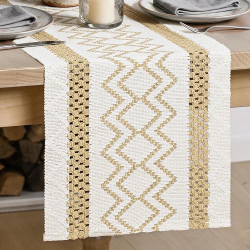Artoid Mode Burlap Brown Stripe Diamond Woven Table Runner 12x60 Inch