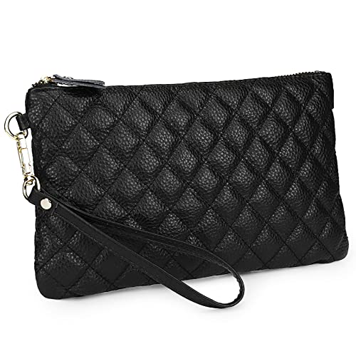 Image of YALUXE Women's Genuine Leather Wristlet Purse Clutch Handbag with Phone Pocket Card Holder and Crossbody Strap