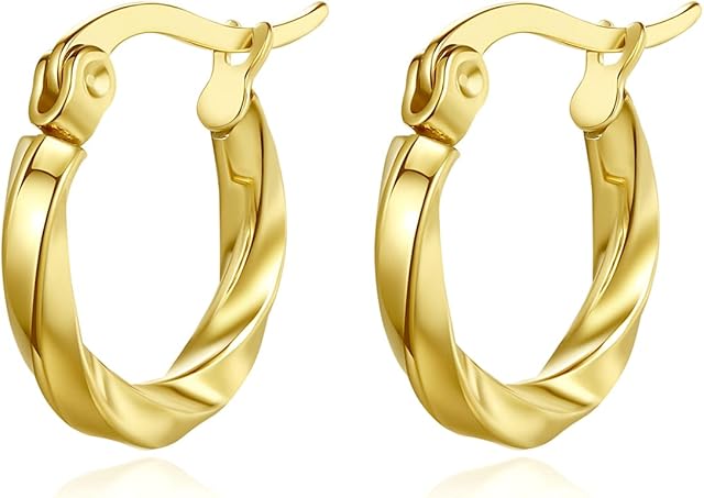 Yumay Jewellery 9ct Yellow Gold Filled Small Twisted Women's Hoop Earrings in 15MM Diameter