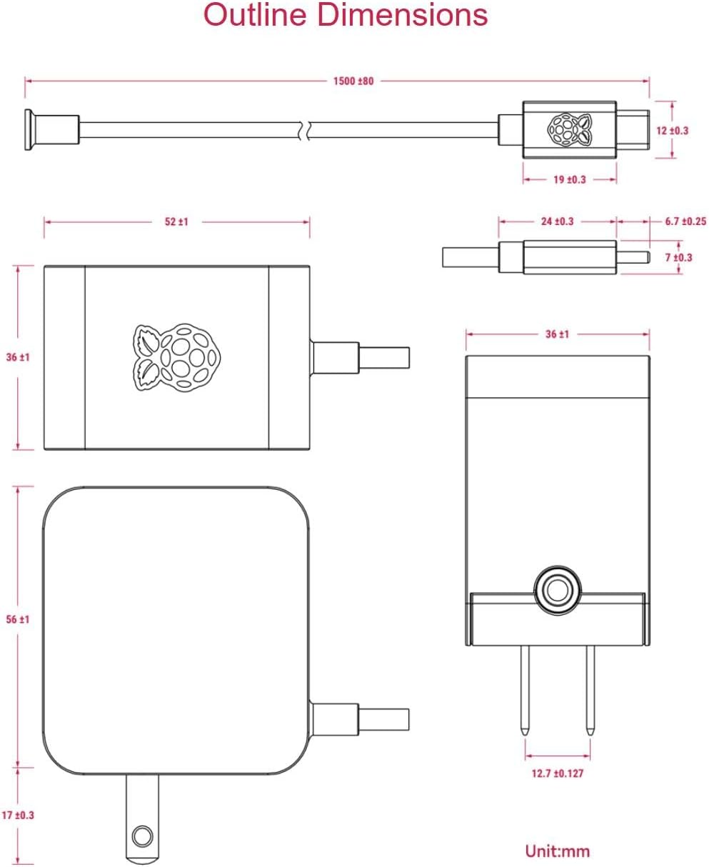 Official 45W USB Type-C Power Supply for Raspbery Pi 5, White Color (RPi 45W USB-C Power Supply)