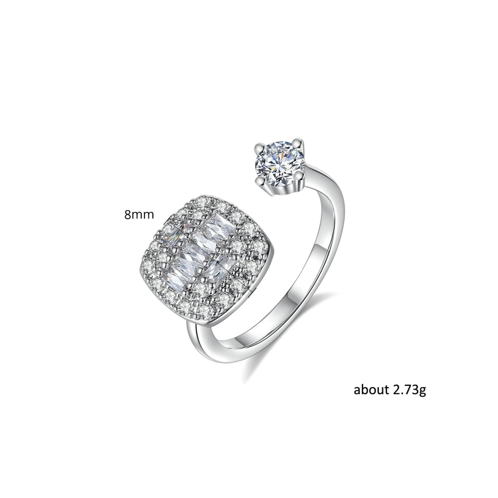Wycian Pierścionek Moissanite styl vintage białe złoto pierścionek 18-karatowy niemetalowy znaczek (tylko moda) z prostokątem i okrągłą cyrkonią sześcienną rozmiar H 1/2 popularny dla cioci biżuteria