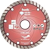 Die kwb Beton-Trennscheibe ist für alle handelsüblichen Winkelschleifer und Trennschleifer mit einer Umfangsgeschwindigkeit von 80 m/s. (Artikelnummer: 797540)
