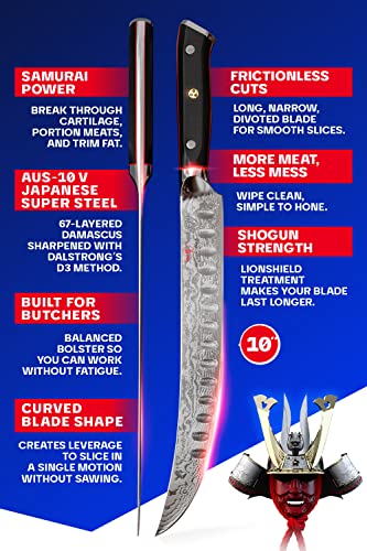Dalstrong Butcher Knife - 10 Inch - Shogun Series Elite - Japanese Aus-10V Super Steel - G10 - Cimitar Breaking Knife - Vacuum Treated Bbq Kitchen Knife - Bbq, Brisket Kitchen Knife - Sheath Included #TOP4