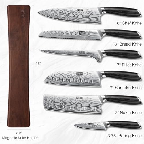Image of HOSHANHO 7 Pieces Knife Set with Magnetic Knife Holder, Ultra Sharp Powder Steel Kitchen Knives Set, Professional Chef Knife Sets with Ergonomic Pakkawood Handle