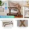 SMIBUY Luggage Rack, Set of 2, Foldable Bamboo Suitcase Stand with Storage Shelf for Guest Room, Bedroom, Hotel, Heavy-Duty (Walnut)