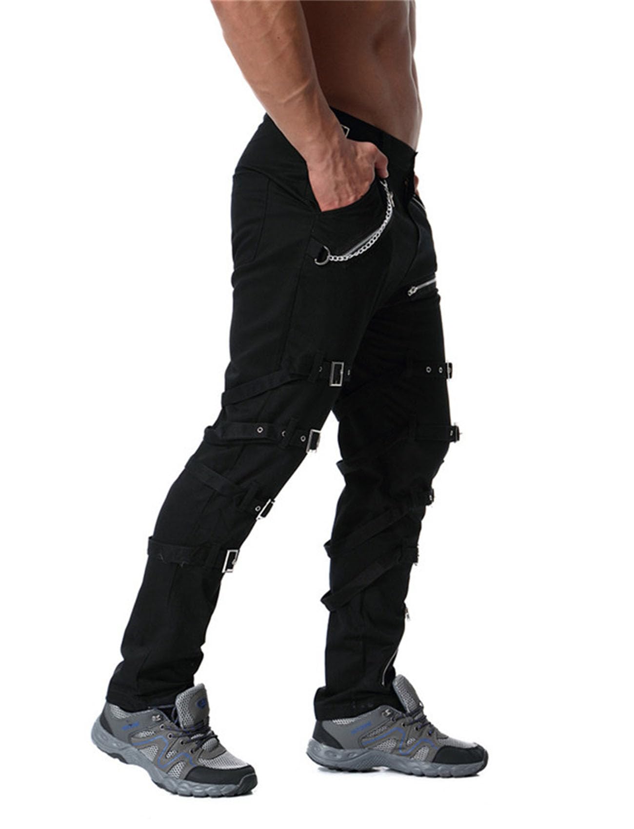 Idopy Herren Steampunk Gothic Hip Hop Punk Rock Hose mit Kette