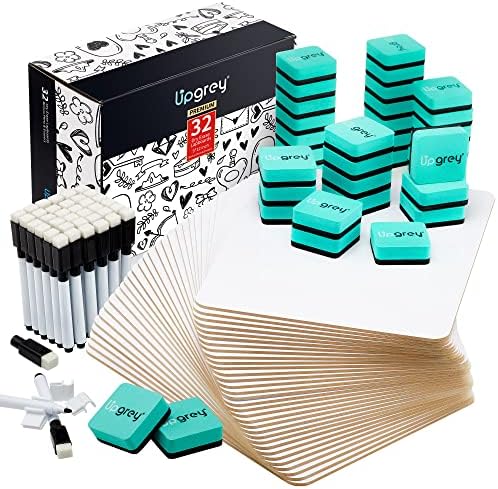 Dry Erase Lapboards 32 Pack, Double-Sided Small White Board for Classroom Student, 9"x12" Portable Dry Erase Board Bulk, Mini Whiteboard with 36 Pens, 36 Erasers & 36 Pen Holders, for Teacher Supplies