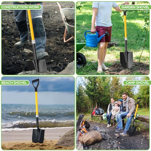 Leriton 4 Pack Heavy Duty Digging Shovel Long Metal Shovel with Comfortable D Handel, Trenching Digging Spade for Garden Landscaping Construction, Snow Beach Sand(Water Drop) - Thumbnail 7