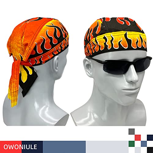 Cotton Doo Rag Skull Cap Sweat Wicking Head Wraps Pirate Hat Breathable Helmet Liner Flame Beanie Dew Rags For Men And Women (Skull And Flame) #TOP4