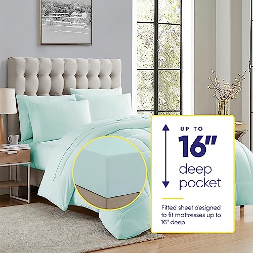 Sweet Home Collection 5 Piece Comforter Set Bag Solid Color All Season Soft Down Alternative Blanket & Luxurious Microfiber Bed Sheets, Aqua, Twin XL