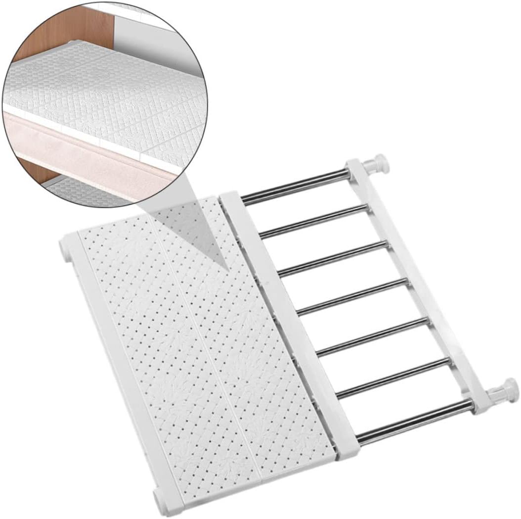 Adjustable Wardrobe Shelf Divider Punch-Free Storage Rack for Clothes Shoes and Accessories White for Closet Organization and Space Saving