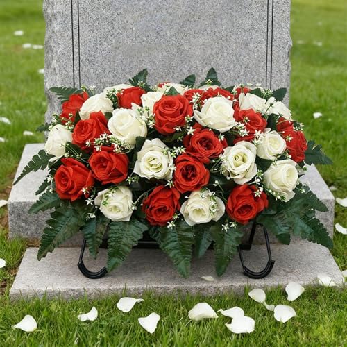 Tombstone Flower Saddle - UV-Resistant Artificial Rose Outdoor Grave Decor | Gravestone Saddle Arrangements - for Mother's Day Father's Day Outdoor Display image 5