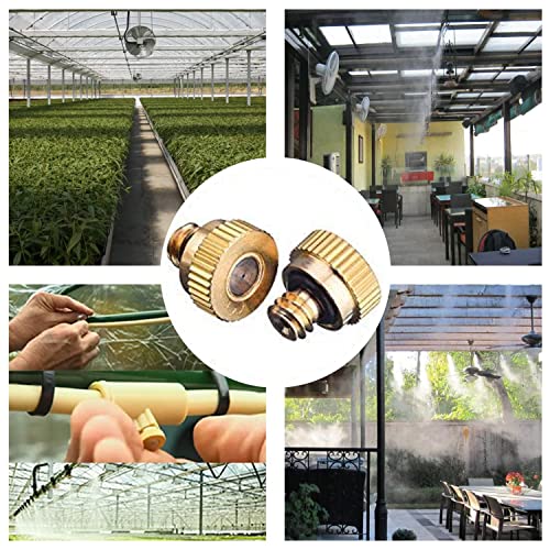 20 Pack Brass Misting Nozzles Tees, Brass Spray Nozzles For Greenhouse Landscaping Humidification, Dust Control Mist Nozzle Sprinkler For Outdoor Cooling System 0.012 Orifice (0.3 Mm) 10/24 Unc Garden #TOP3