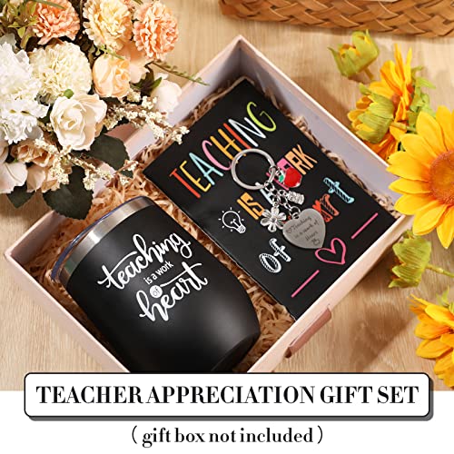 48 Pcs Teacher Appreciation Gift In Bulk For Women Insulated Tumbler Set 12 Oz Wine Cup Coffee Mug With Straw Brush Lid Mini Journal Notepad Keychain Thank You Teachers Day Gift Basket (Multicolor) #TOP1
