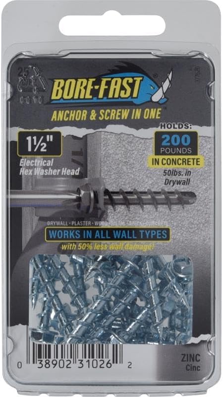 Borefast 1/4 in. D X 1-1/2 in. L Steel Hex Head Screw and Anchor 25 pk