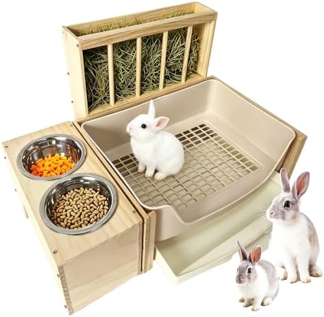 3-in-1 Large Rabbit Hay Feeder with Drawer Litter Box image 2