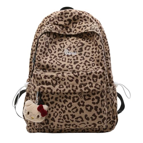 Mochila moderna de guepardo, bolsa de ombro moderna com design y2k mochila para livros com estampa de leopardo bolsa coquete feminina masculina diária, Mel, Medium, Mochila fofa Kawaii Daypack Y2k