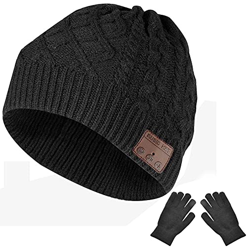 Bluetooth Beanie, Bluetooth 5.0 Wireless Winter Music Hat w Built-in Stereo Speaker and Mic, Unique Christmas Tech Gag Gifts for Boyfriend Men Women Mom Dad Stocking Stuffers Friend Birthday-Unisex