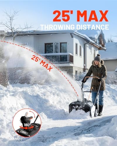 Litheli 2x20V Cordless Snow Blower, 20-Inch Brushless Electric Snow Thrower with Wheels, 180° Adjustable Chute, LED Lights, Battery Included, Heavy Duty for Driveway Patio (w/o Charger) - 2