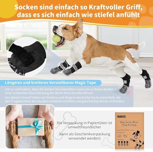GYURO 2 Paar rutschfeste Hundesocken mit weichem Pfotenschutz und verstellbarem Klettverschluss für den Innenbereich (Schwarz, M)