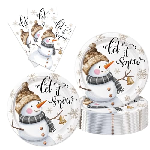 40Pcs Snowman Paper Plates Napkins Supplies Disposable Let It Snow Baby Shower Tableware Set Birthday Decor Winter Plates and Napkins for Holiday Christmas Decorations Snowman Birthday Decorations