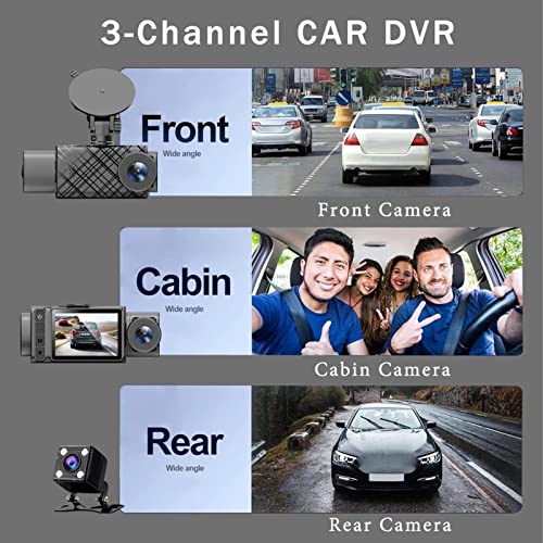 Câmera veicular, câmera gravadora de carro com 3 lentes frontais traseiras internas HD 1920 x 1080P,