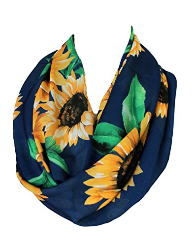 Etwoa Navy Blue Sunflower Pattern Infinity Scarf Circle Loop Scarf2